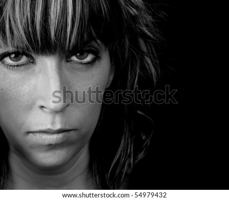 closeup portrait of a cute young woman, white background