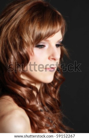 portrait of a beautiful young caucasian woman, white background