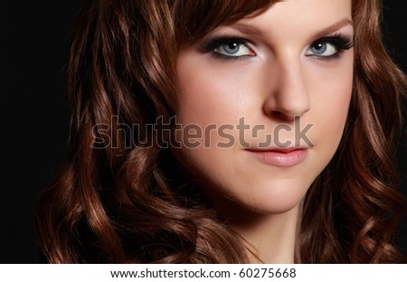 portrait of a beautiful young caucasian woman, white background