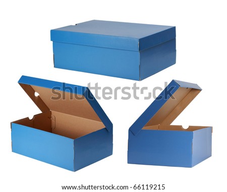 Blue Shoe Clips on Three Blue Shoe Box Isolated On White Stock Photo 66119215