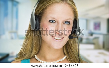 Customer Service Girl Greeting Customers Through Her Headset Stock ... Customer Service Girl Greeting Customers Through Her Headset Stock ...