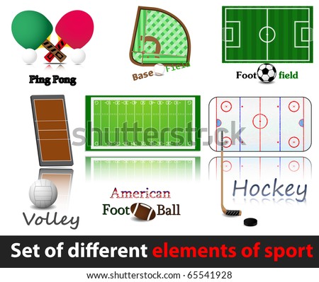 Set of elements of sport. Hockey, volley, baseball, amercan. football, soccer.