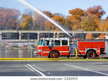 stock photo Fire Truck at Work