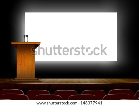 Conference hall with podium and presentation  screens