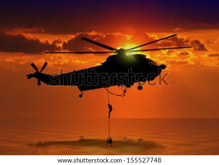 Rescue Helicopter at Sea