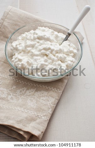 Cottage cheese in glass bowl