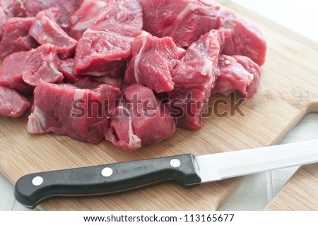 Raw meat diced for stew