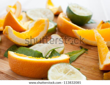 Cut and squeezed citrus fruits