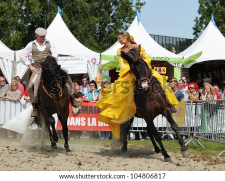 BRUSSELS, BELGIUM-JUNE 2: Unidentified riders show their art during EuroFeria Andaluza on June 2, 2012 in Brussels. This celebration of Spanish culture is annual artistic event in Brussels
