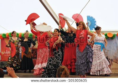 BRUSSELS, BELGIUM-JUNE 2: Unidentified performers show Spanish dance during EuroFeria Andaluza on June 2, 2012 in Brussels. This festival of Spanish culture is an annual artistic event in Brussels.