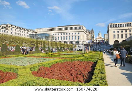 BRUSSELS, BELGIUM-MAY 5: Decorated Le Mont des Arts in annual Day of Iris - Fete de l\'Iris on May 5, 2013 in Brussels.