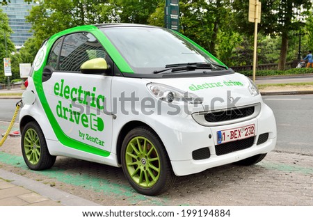 BRUSSELS, BELGIUM-JUNE 16, 2014: Auto of Zen Car Electric Drive are the first in Brussels electric cars for hire in center of the city.
