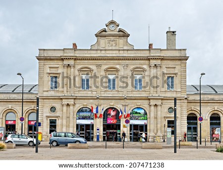 REIMS, FRANCE-JULY 13, 2014: Railway station of Reims, the largest city in the region, famous for the authentic wines