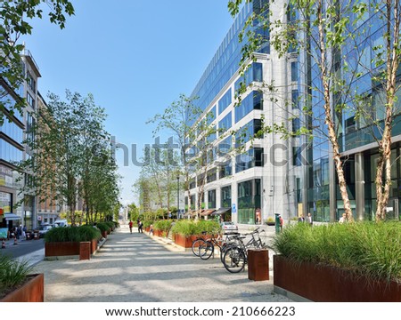 BRUSSELS, BELGIUM-AUGUST 05, 2014: European quarter in center of Brussels with buildings of European Commission institutions.
