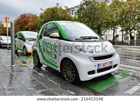 BRUSSELS, BELGIUM-AUGUST 20, 2014: Auto of Zen Car Electric Drive are the first in Brussels electric cars for hire in center of the city