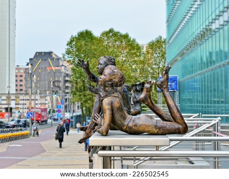 BRUSSELS, BELGIUM-OCTOBER 23, 2014: Modern office of European Commission institution decorated with sculptures