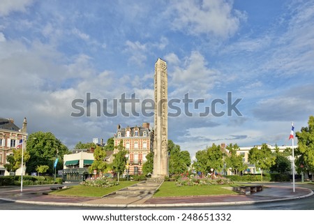 EPERNAY, FRANCE-JULY 13, 2014: Memorial of victims of Second World War in historical center of Epernay