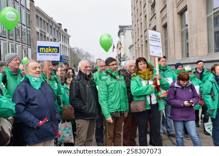 BRUSSELS, BELGIUM-MARCH 06, 2015: Trade Unions protests against decision of Delhaize supermarket management to fire many employees