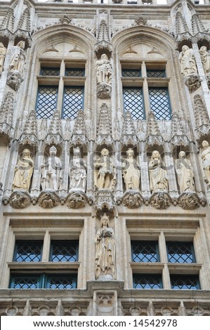 Gothic architecture details of town hall in Brussels, Belgium