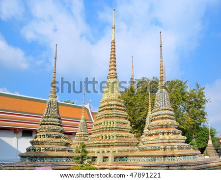 Pagodas in buddhist temple in Bangkok, Thailand.