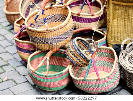 artisan baskets sold on street markets in Europe
