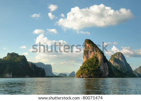 Evening landscape near Phuket with remote islands and calm sea
