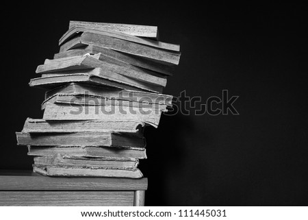 old black and white books pile stack, study concept