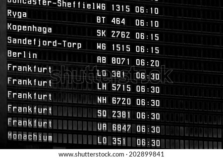 Close up view of airport time-table unique background color