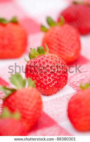 Close up of fresh sweet Strawberry dessert for vegetarian,one fruit in focus,small depth of field