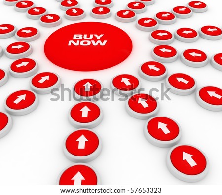 buy now button with red arrow on white background