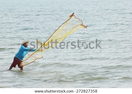 PATTAYA BEACH THAILAND APRIL 22 ,The fishermen were netting to catch fish on the Pattaya beach Thailand on April 22 2015