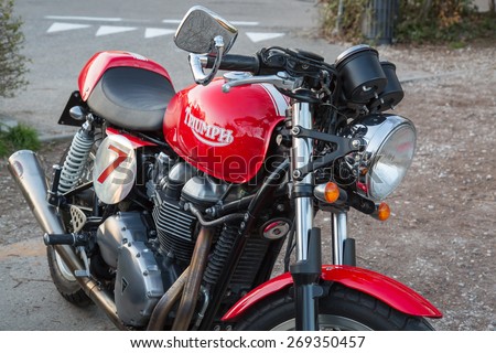 VERONA, ITALY - March 7: Motorcycle classic Triumph parked during a motorcycle rally.