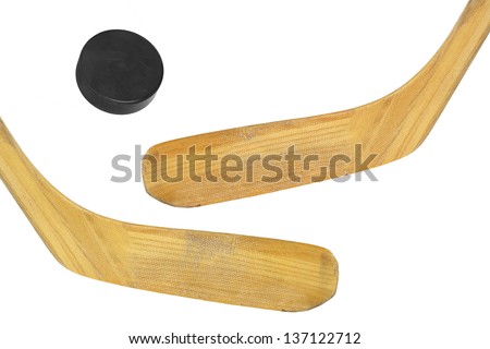 Two hockey sticks hockey on a white background
