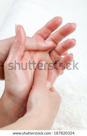 Hand palm massage, peeling or moisturizing procedure