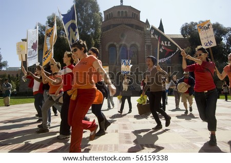 BRENTWOOD, CALIFORNIA-MARCH 4: UCLA students protest tuition hikes March 4, 2010 in Brentwood, California.