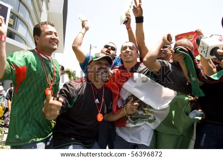 LOS ANGELES, CALIFORNIA-JUNE 17: Mexican fans celebrate World Cup win over France June 17, 2010 in Los Angeles, California.