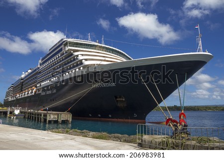 Port Vila, Vanuatu-January 10th 2014: The cruise ship Oosterdam moored at Port Vila, The ship is operated by the Holland America Line.