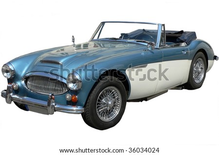 Sport Cars on Classic Blue And White Sports Car Isolated On White Stock Photo