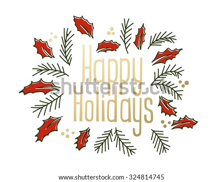 Happy Holidays vintage greeting card with jolly and christmas tree branches. Vector illustration