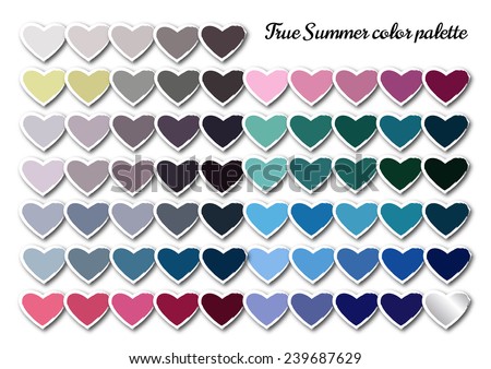 Women\'s seasonal colour palette for true summer type. Type of female appearance.