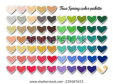 Women's seasonal colour palette for true spring type. Type of female appearance.