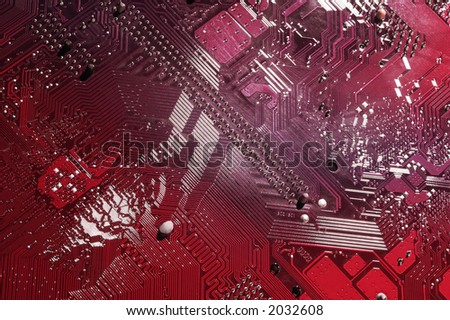 computer background in the red color - high technology