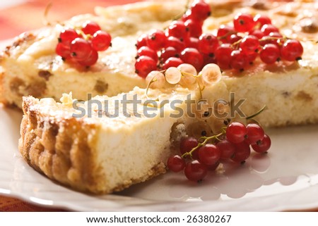food theme: cheese cake with red currant