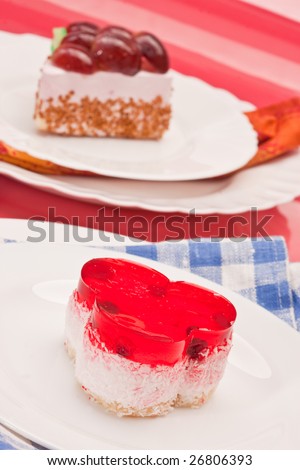 food serie: sweet fancy cake with cranberry jelly