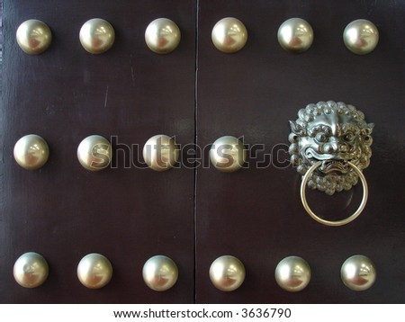 Chinese door with lion\'s head knocker