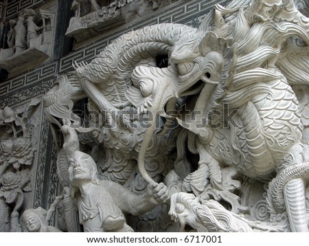 Dragon  Knight Fighter - Stone craving in Chinese temple