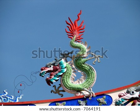 Authentic oriental temple architecture, with Dragon on temple roof