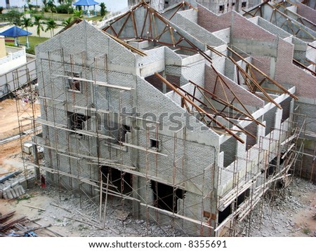 New terrace housing development\'s construction site in Asia