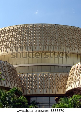 Building Architectural Design on Golden Rice Paddy Seed Design S Building Architecture Stock Photo