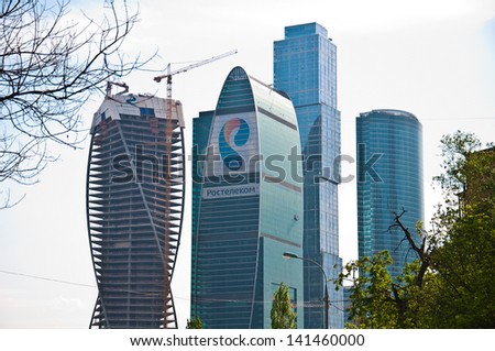 MOSCOW, RUSSIA - MAY 16: Cityscape of the Moscow, view to Moscow International Business Center on MAY 16, 2013. It is the biggest commercial district in central Moscow, Russia.